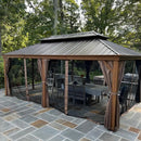Aluminum Hardtop Gazebo Wood-Looking with Drainage Gutters