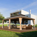 Aluminum Hardtop Gazebo Wood-Looking with Drainage Gutters
