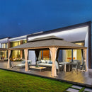 Aluminum Hardtop Gazebo Wood-Looking with Drainage Gutters