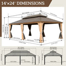Aluminum Hardtop Gazebo Wood-Looking with Drainage Gutters