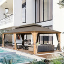 Aluminum Hardtop Gazebo Wood-Looking with Drainage Gutters