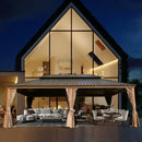 Aluminum Hardtop Gazebo Wood-Looking with Drainage Gutters