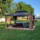 Aluminum Hardtop Gazebo Wood-Looking with Drainage Gutters