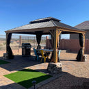 Aluminum Hardtop Gazebo Wood-Looking with Drainage Gutters