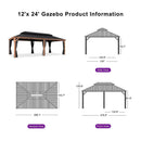 PURPLE LEAF Hardtop Gazebo for Patio Wood Grain Aluminum Frame Awning with Netting
