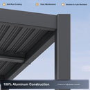 PURPLE LEAF Caesar Hardtop Louvered Pergola, Slanted Roof Outdoor Aluminum Patio Pergola with Adjustable Rainproof Roof, Heavy-Duty Lean to Gazebo for Patios Backyard Deck, Gray