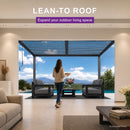 PURPLE LEAF Caesar Hardtop Louvered Pergola, Slanted Roof Outdoor Aluminum Patio Pergola with Adjustable Rainproof Roof, Heavy-Duty Lean to Gazebo for Patios Backyard Deck, Gray