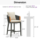 PURPLE LEAF Hailar Outdoor Bar Stools Chair Modern Rattan Bar Stool with Back and Cushion for Balcony, Indoor or Outdoor, Kitchen Island