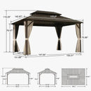 PURPLE LEAF Hardtop Gazebo Featuring Galvanized Steel Double Roof and Bronze Aluminum Frame with Curtains and Netting for Patio and Poolside