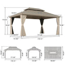 PURPLE LEAF Deck Gazebo Champagne Hardtop Metal Frame Double Roof with Curtains and Netting