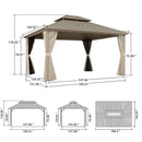 PURPLE LEAF Deck Gazebo Champagne Hardtop Metal Frame Double Roof with Curtains and Netting