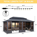 PURPLE LEAF Sunroom Hardtop Gazebo Solarium Grey Galvanized Steel Double Roof  All-Weather Aluminum Outdoor Screen House with String Lights