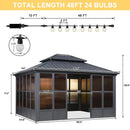 PURPLE LEAF Sunroom Hardtop Gazebo Solarium Grey Galvanized Steel Double Roof  All-Weather Aluminum Outdoor Screen House with String Lights