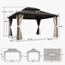 PURPLE LEAF Hardtop Gazebo Featuring Galvanized Steel Double Roof and Bronze Aluminum Frame with Curtains and Netting for Patio and Poolside