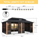 PURPLE LEAF Sunroom Hardtop Gazebo with Wood Grain Columns Black Frame Double Roof Galvanized Steel Solarium All-Weather Screen House with String Lights