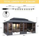 PURPLE LEAF Sunroom Hardtop Gazebo Solarium Grey Galvanized Steel Double Roof  All-Weather Aluminum Outdoor Screen House with String Lights