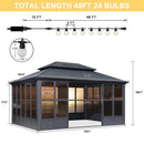 PURPLE LEAF Sunroom Hardtop Gazebo Solarium Grey Galvanized Steel Double Roof  All-Weather Aluminum Outdoor Screen House with String Lights