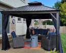PURPLE LEAF Outdoor Hardtop Gazebo for Patio Bronze Aluminum Frame Pavilion with Navy-Blue Curtain