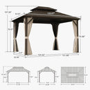 PURPLE LEAF Hardtop Gazebo Featuring Galvanized Steel Double Roof and Bronze Aluminum Frame with Curtains and Netting for Patio and Poolside