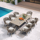 PURPLE LEAF Outdoor Dining Set All Weather Wicker Patio Dining Set with Rectangular Aluminum Table and Modern Armrest Dining Chairs for Garden Deck Backyard Kitchen