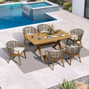 PURPLE LEAF Outdoor Dining Set All Weather Wicker Patio Dining Set with Rectangular Aluminum Table and Modern Armrest Dining Chairs for Garden Deck Backyard Kitchen