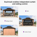 PURPLE LEAF Outdoor Hardtop Gazebo for Garden Bronze Double Roof Aluminum Frame Pavilion with Reinforcement Support Rod