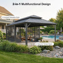 PURPLE LEAF Sunroom Hardtop Gazebo Solarium Grey Galvanized Steel Double Roof  All-Weather Aluminum Outdoor Screen House