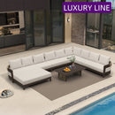 PURPLE LEAF Tuscany U-Shaped Patio Conversation Set with Removable Cushions and Pillows Bronze Aluminum Frame Outdoor Couch Sets for Porch Yard Garden