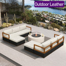 PURPLE LEAF Griffin L-shaped Patio Conversation Set Black with Cushion Pillows Ottoman and Premium Leather for Patio Balcony