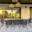PURPLE LEAF Outdoor Dining Set All Weather Wicker Patio Dining Set with Rectangular Aluminum Table and Modern Armrest Dining Chairs for Garden Deck Backyard Kitchen