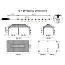 PURPLE LEAF Grey Hardtop Gazebo with Heavy Duty Galvanized Steel Double Roof with String Lights-milky