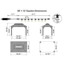 PURPLE LEAF Grey Hardtop Gazebo with Heavy Duty Galvanized Steel Double Roof with String Lights-milky