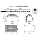 PURPLE LEAF Grey Hardtop Gazebo with Heavy Duty Galvanized Steel Double Roof with String Lights-milky