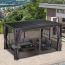 PURPLE LEAF Outdoor Adjustable Louvered Aluminum Pergola Metal Roof Hardtop Gazebo with Upgrade Curtain