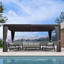 PURPLE LEAF Outdoor Adjustable Louvered Aluminum Pergola Metal Roof Hardtop Gazebo with Upgrade Curtain