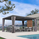 PURPLE LEAF Outdoor Adjustable Louvered Aluminum Pergola Metal Roof Hardtop Gazebo with Upgrade Curtain