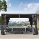 PURPLE LEAF Outdoor Adjustable Louvered Aluminum Pergola Metal Roof Hardtop Gazebo with Upgrade Curtain