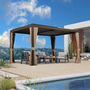 PURPLE LEAF Outdoor Adjustable Louvered Aluminum Pergola Metal Roof Hardtop Gazebo with Upgrade Curtain