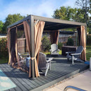 PURPLE LEAF Outdoor Adjustable Louvered Aluminum Pergola Metal Roof Hardtop Gazebo with Upgrade Curtain