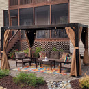 PURPLE LEAF Outdoor Adjustable Louvered Aluminum Pergola Metal Roof Hardtop Gazebo with Upgrade Curtain