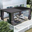 PURPLE LEAF Outdoor Adjustable Louvered Aluminum Pergola Metal Roof Hardtop Gazebo with Upgrade Curtain