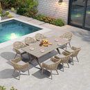 PURPLE LEAF 7/9/11 Pieces Outdoor Dining Set Aluminium Dining Table and Woven Rattan Chairs Dining Furniture Set with Cushions for Deck Patio Champagne
