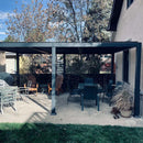 PURPLE LEAF Caesar Solar Louvered Pergola with LED Strip Lights and Control Panel Aluminum Outdoor Pergola with Adjustable Roof for Patio Deck Garden Yard Gray