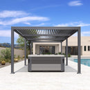 PURPLE LEAF Caesar Solar Louvered Pergola with LED Strip Lights and Control Panel Aluminum Outdoor Pergola with Adjustable Roof for Patio Deck Garden Yard Gray