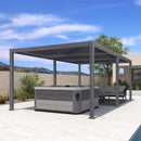 PURPLE LEAF Caesar Solar Louvered Pergola with LED Strip Lights and Control Panel Aluminum Outdoor Pergola with Adjustable Roof for Patio Deck Garden Yard Gray