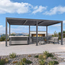 PURPLE LEAF Caesar Solar Louvered Pergola with LED Strip Lights and Control Panel Aluminum Outdoor Pergola with Adjustable Roof for Patio Deck Garden Yard Gray