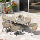 PURPLE LEAF Modern Outdoor Dining Table with 6/8/10 Seats, All-Weather Aluminum Table and Rattan Chairs with Cushions, Champagne