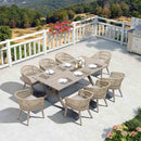 PURPLE LEAF Modern Outdoor Dining Table with 6/8/10 Seats, All-Weather Aluminum Table and Rattan Chairs with Cushions, Champagne