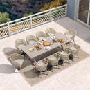 PURPLE LEAF Modern Outdoor Dining Table with 6/8/10 Seats, All-Weather Aluminum Table and Rattan Chairs with Cushions, Champagne