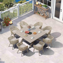 PURPLE LEAF Modern Outdoor Dining Table with 6/8/10 Seats, All-Weather Aluminum Table and Rattan Chairs with Cushions, Champagne